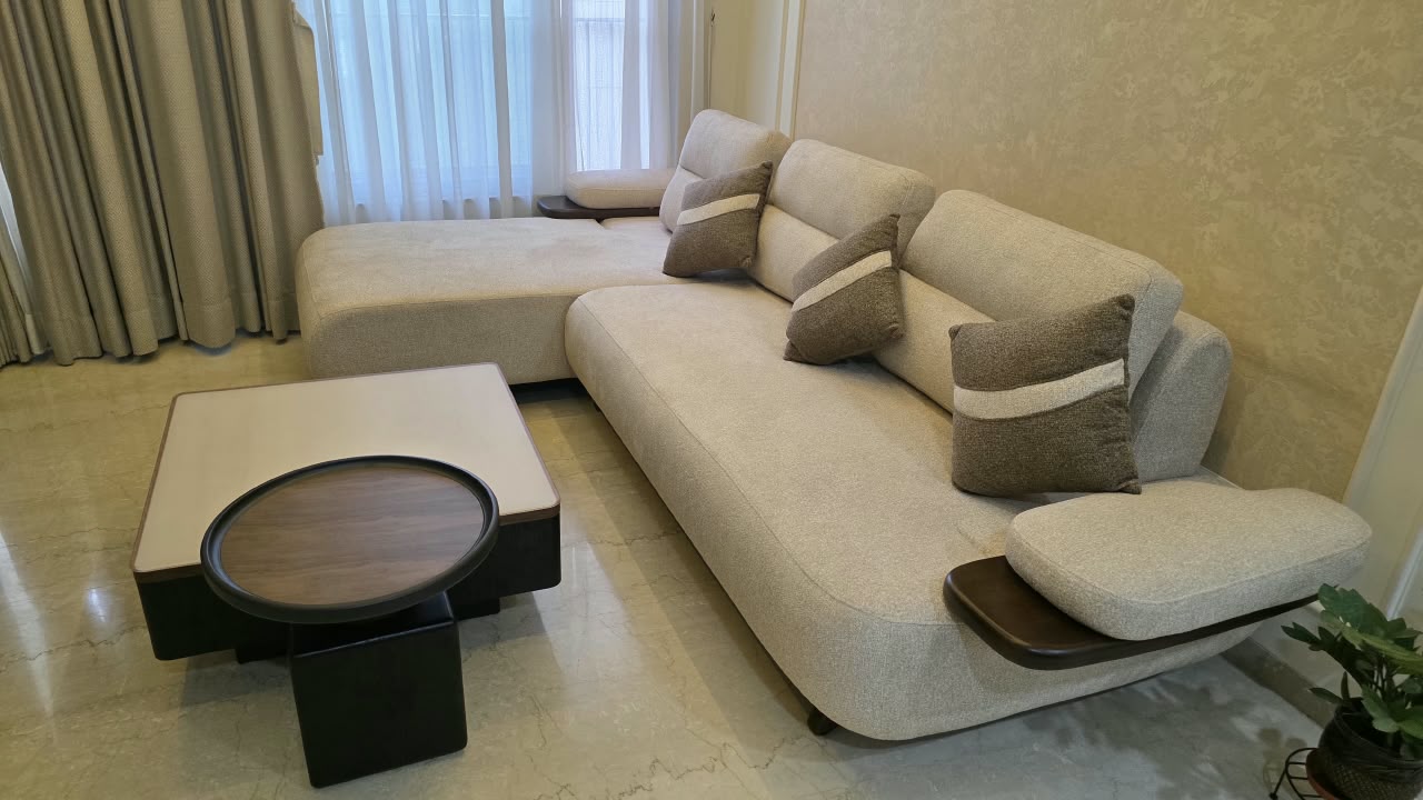 Beige sectional sofa treated with fabric protection
